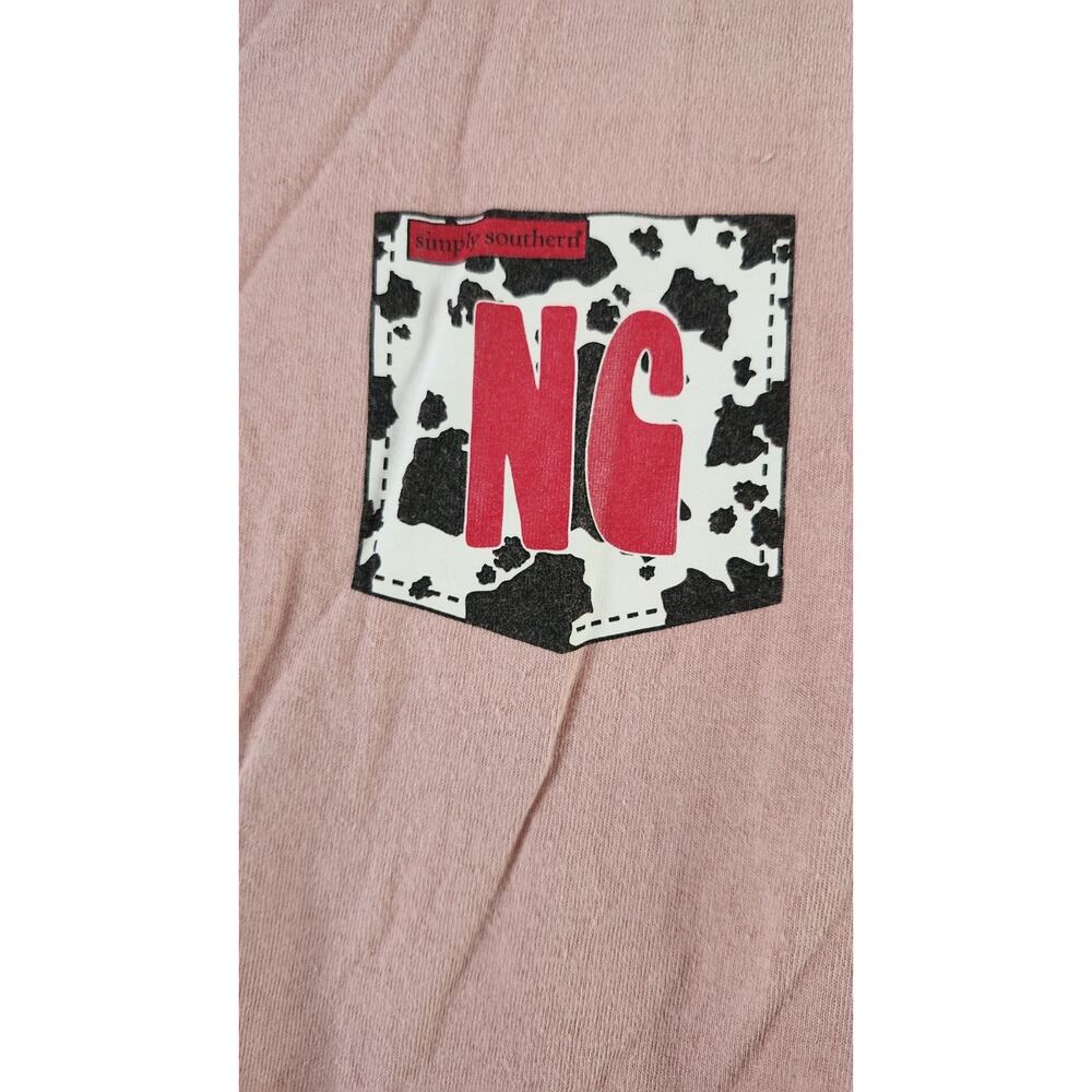 Simply Southern NC North Carolina Long Sleeve Pocket Pink Cow Print Large #598 - Picture 2 of 6